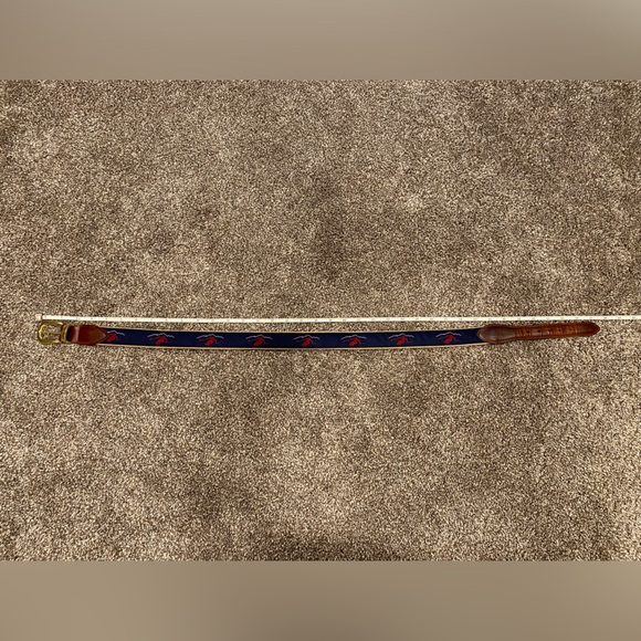 YRI Canvas Golf Belt Size 32/80 Blue Down Hill Mountain Skier Embroidery Brass - Picture 8 of 9